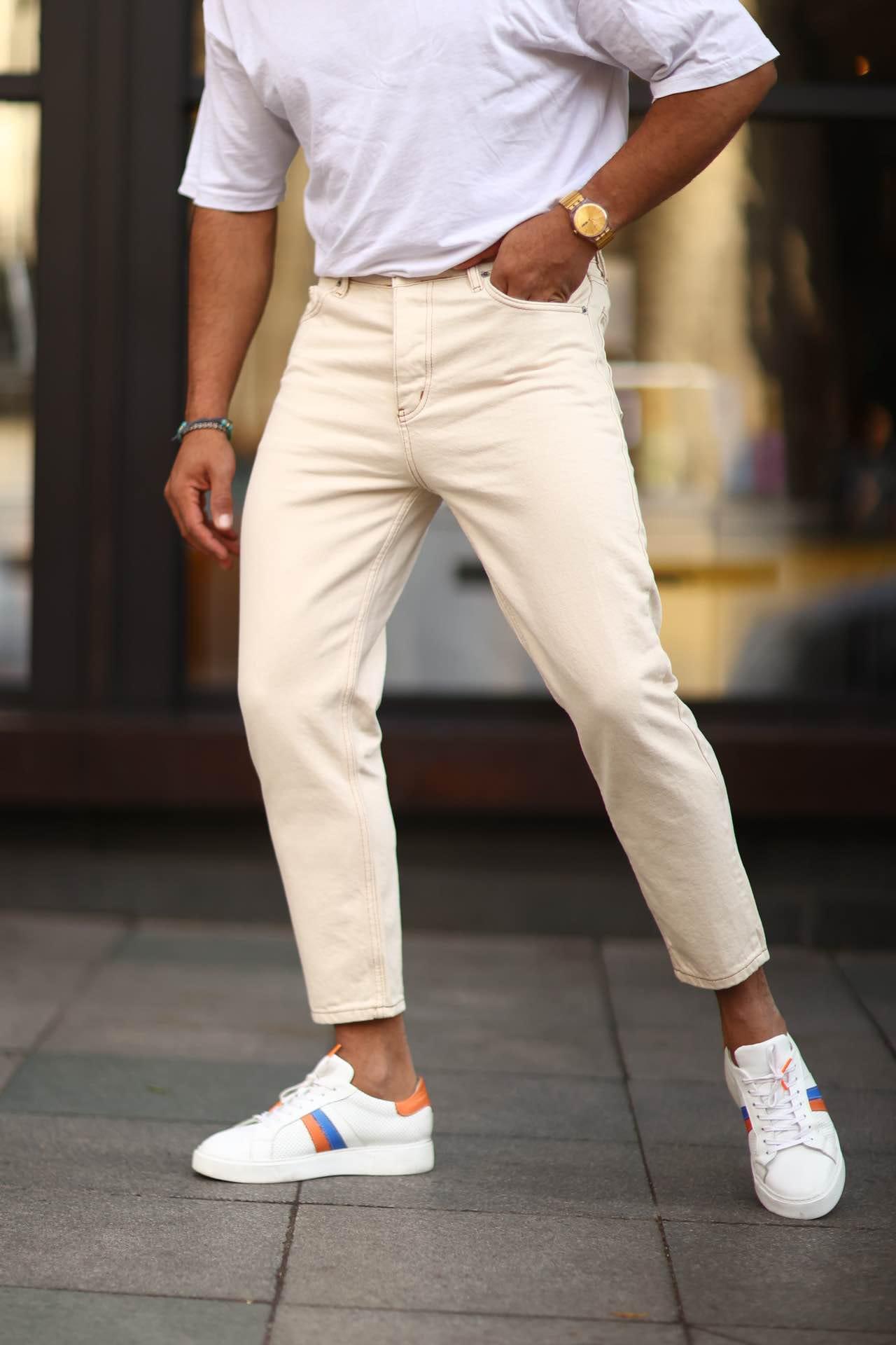 Wholesale Men's Beige Relaxed Fit Jeans 1504W26-PNT2369