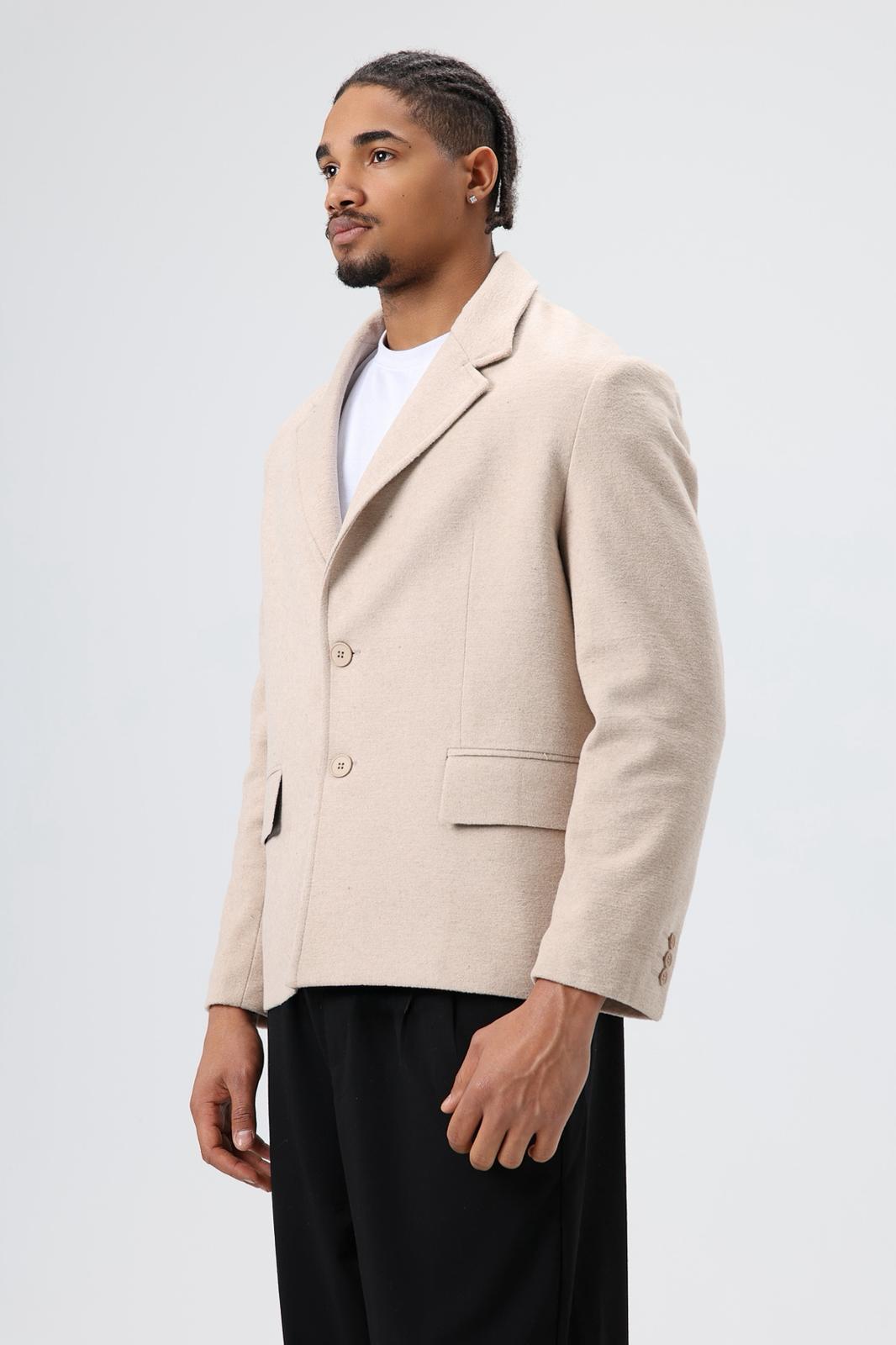 Wholesale Men's Beige Short Coat with Flap Pockets 1605W26-E1003