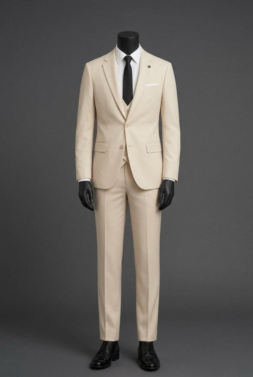 Wholesale Men's Beige Three-Piece Suit 1701-126