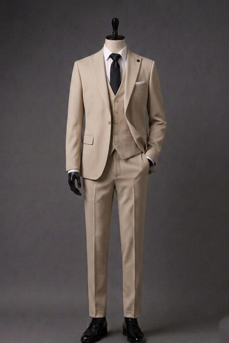 Wholesale Men's Beige Three-Piece Suit 1701-117
