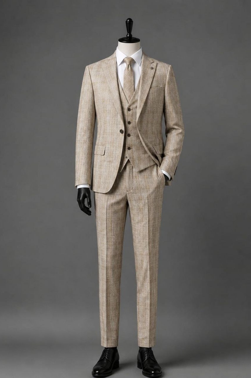 Wholesale Men's Beige Three-Piece Suit 1701W26-110
