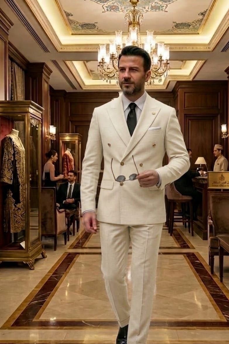 Wholesale Men's Beige Two-Piece Suit 1701-130