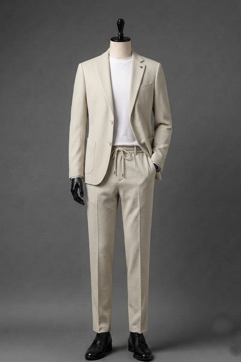 Wholesale Men's Beige Two-Piece Suit 1701-118