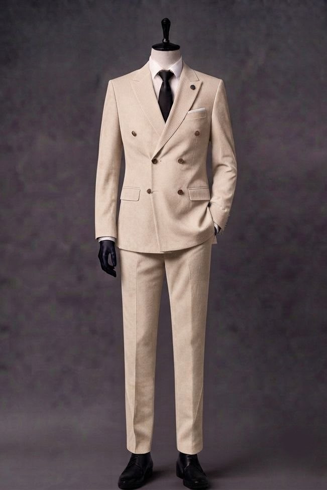 Wholesale Men's Beige Two-Piece Suit 1701-119