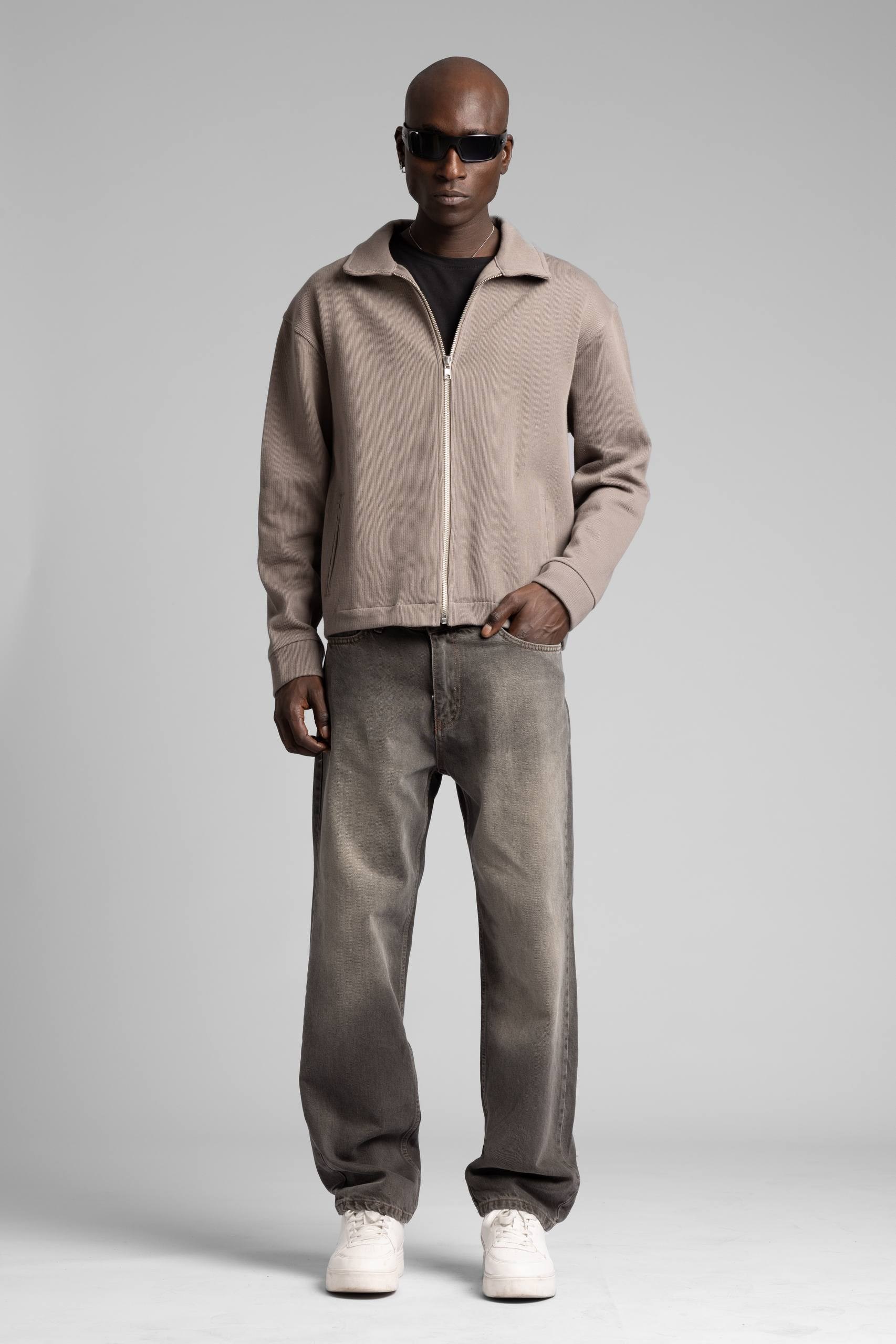 Wholesale Men's Beige Zip Sweatshirt  1503FW27-MRT-4627