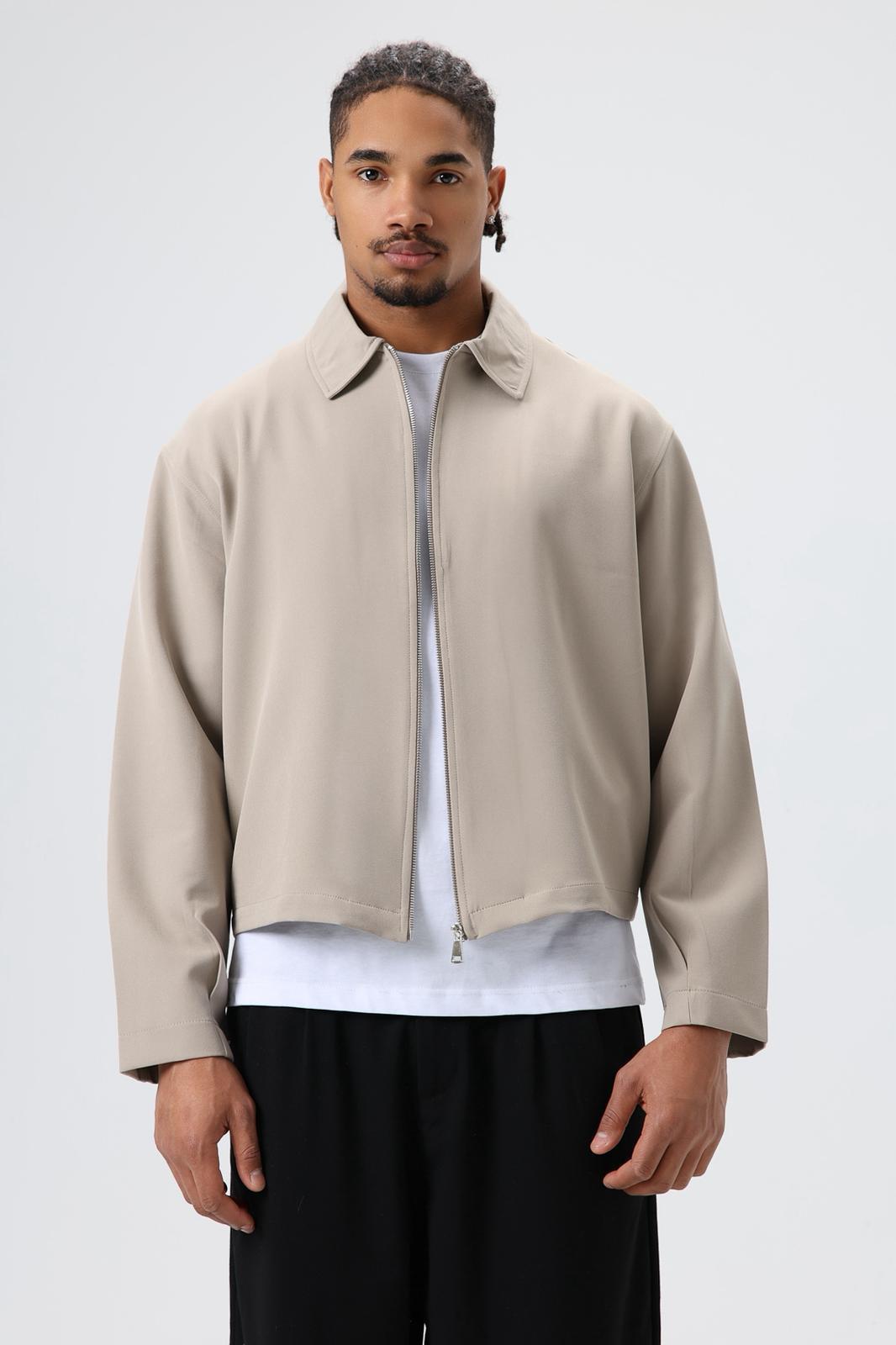 Wholesale Men's Beige Zip-Up Jacket 1605W26-E1006