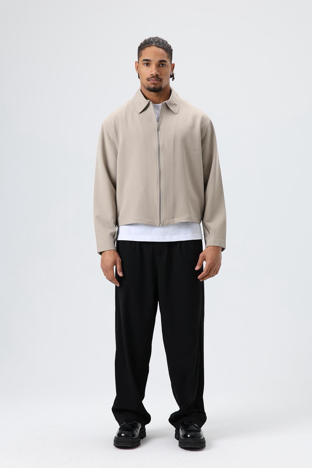 Wholesale Men's Beige Zip-Up Jacket 1605W26-E1006