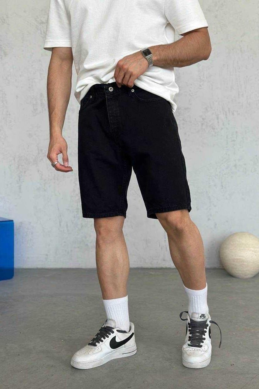 Wholesale Men's Black Denim Shorts 1504W26-SRT2571