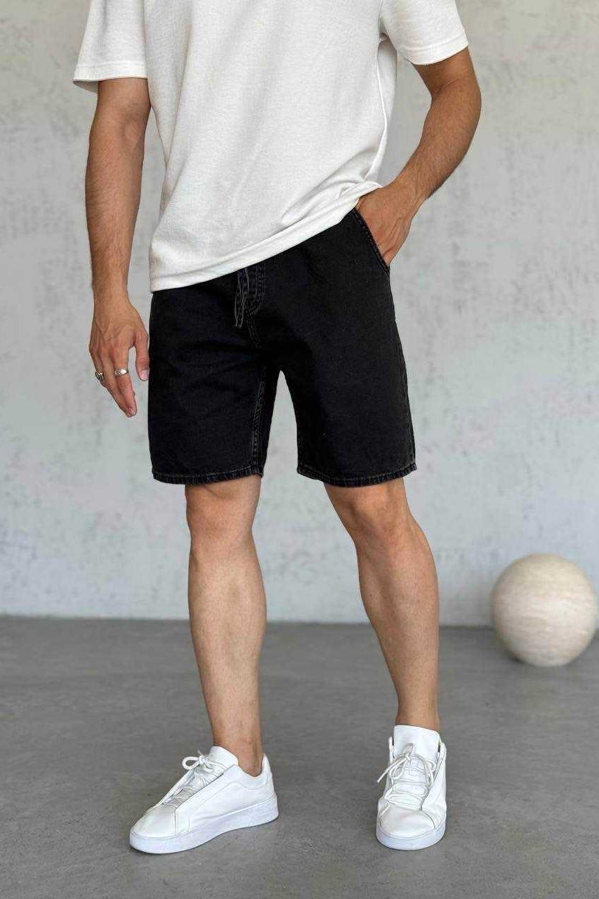 Wholesale Men's Black Denim Shorts 1504W26-PNT3112