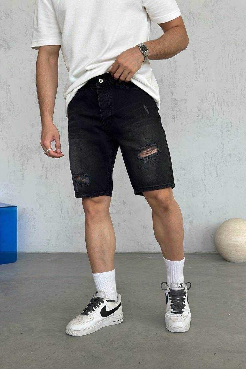 Wholesale Men's Black Denim Shorts 1504W26-SRT2601
