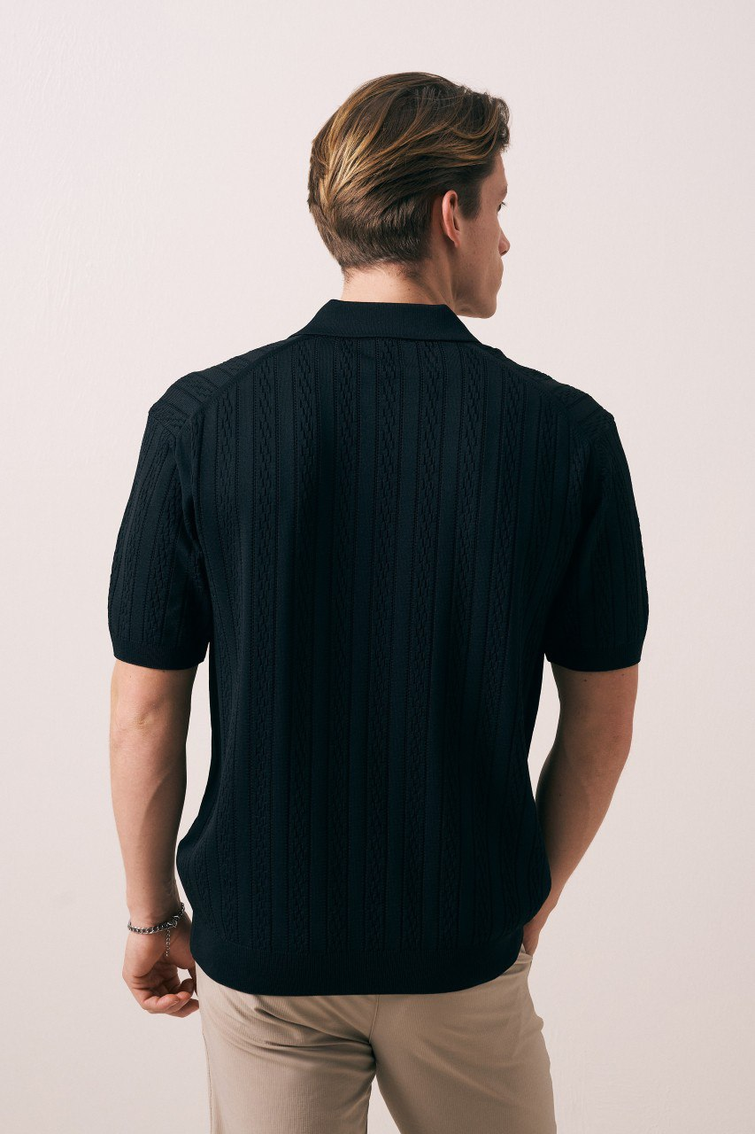 Wholesale Men's Black Knit Polo Shirt 1609W26-33285 