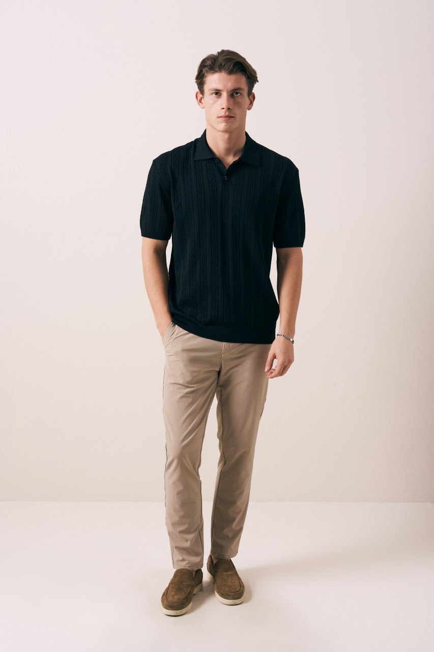 Wholesale Men's Black Knit Polo Shirt 1609W26-33285 
