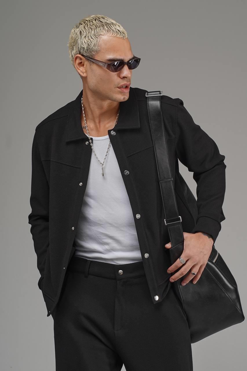Wholesale Men's Black Oversize Tracksuit 1690W26-135.