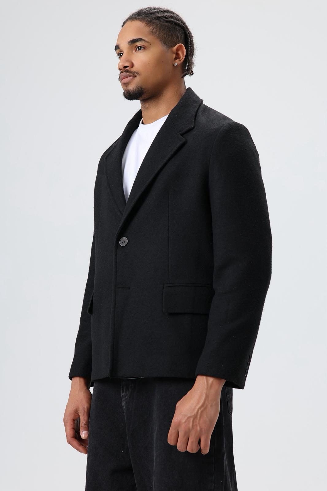 Wholesale Men's Black Short Coat with Flap Pockets 1605W26-E1003