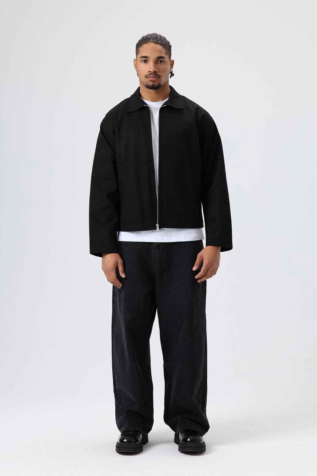 Wholesale Men's Black Zip-Up Jacket 1605W26-E1006