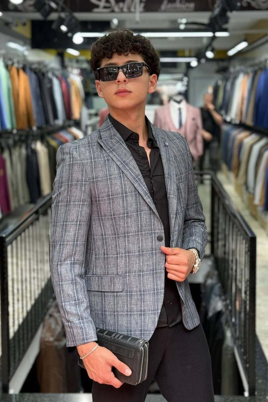 Wholesale Men's Blue Gray Blazer Jacket 1701W26-072