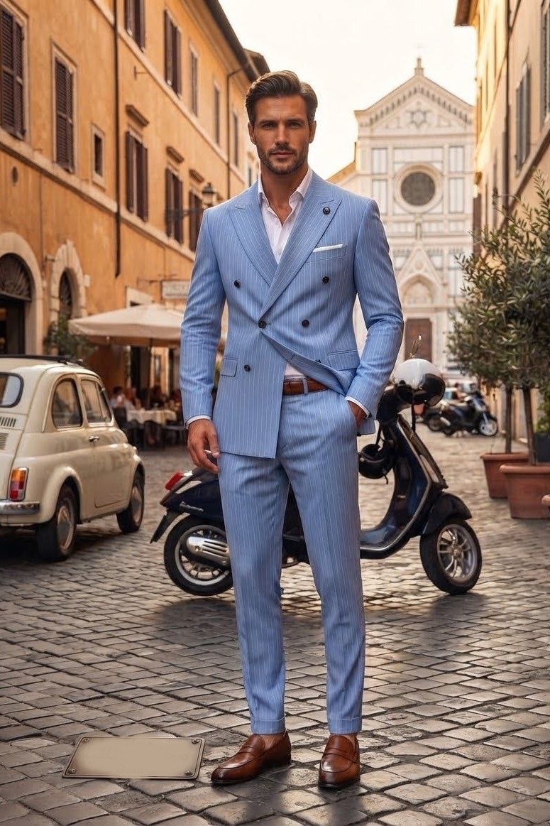 Wholesale Men's Blue Two-Piece Suit 1701-137
