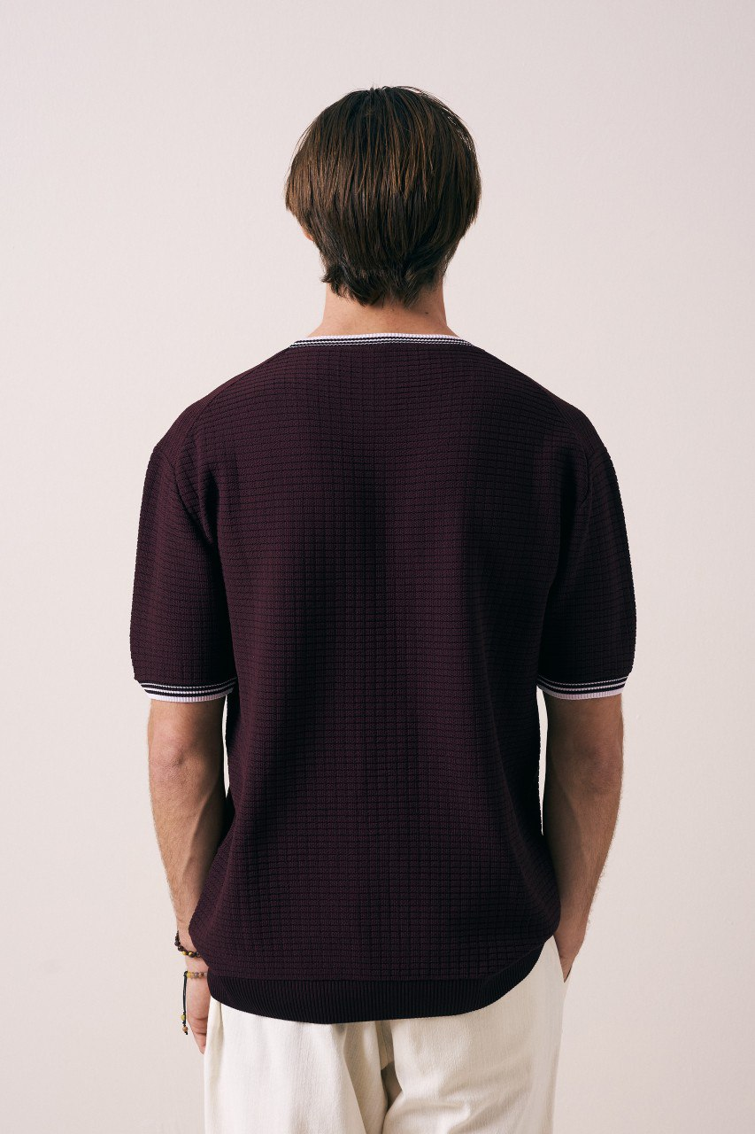 Wholesale Men's Bordeaux Knit Crew-Neck T-Shirt 1609W26-33282 