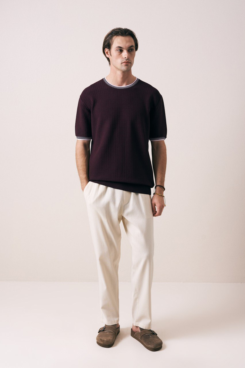 Wholesale Men's Bordeaux Knit Crew-Neck T-Shirt 1609W26-33282 