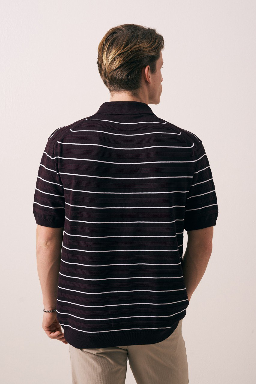 Wholesale Men's Bordeaux Knit Polo Shirt 1609W26-66617 