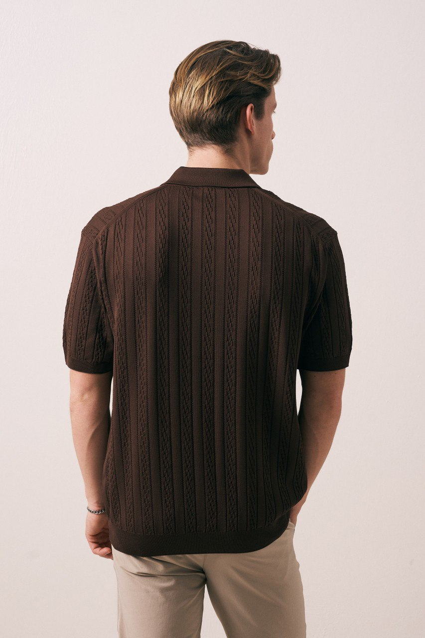 Wholesale Men's Bordeaux Knit Polo Shirt 1609W26-33285 