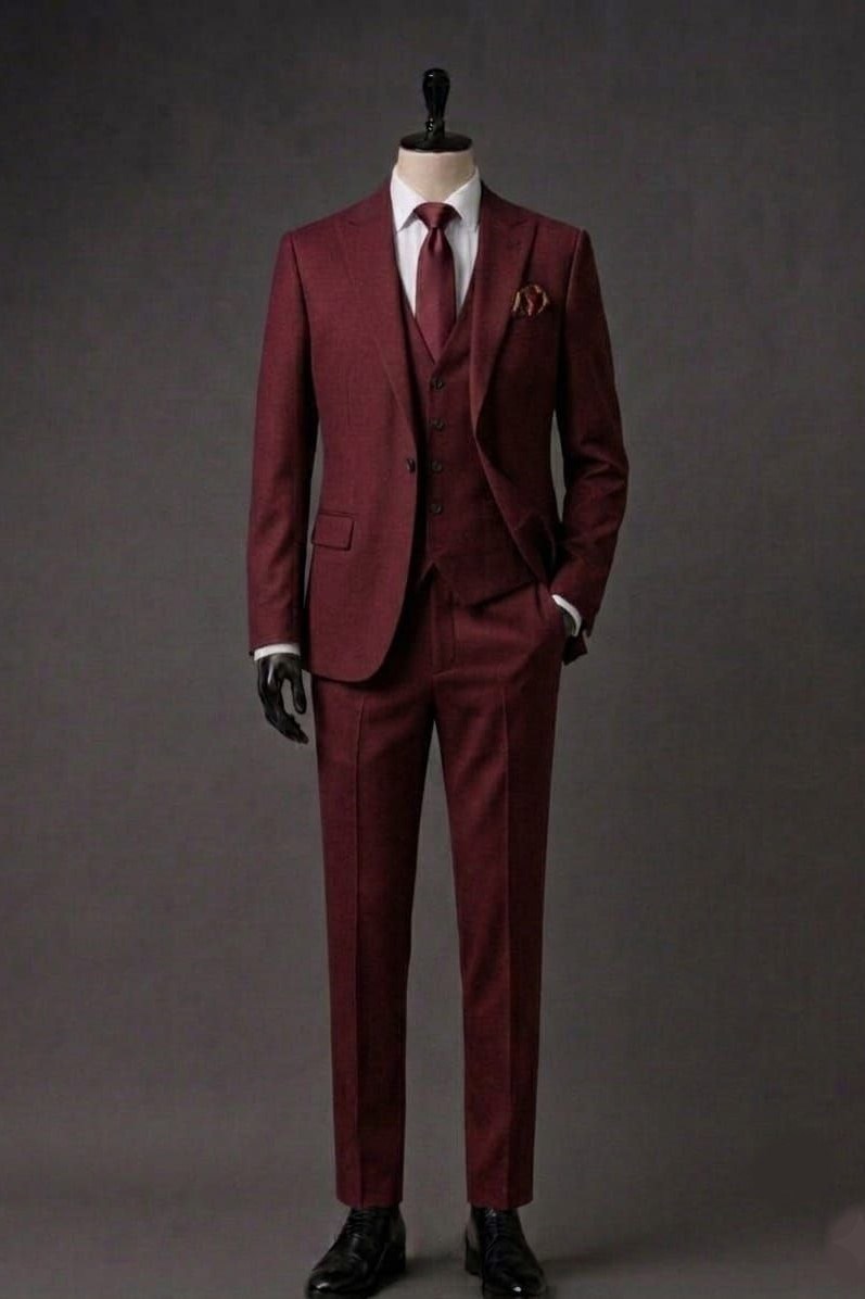 Wholesale Men's Bordeaux Three-Piece Suit 1701-115