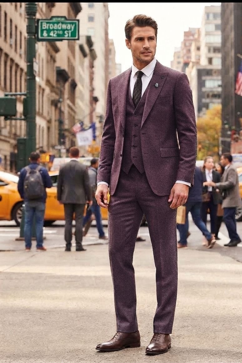 Wholesale Men's Bordeaux Three-Piece Suit 1701-134
