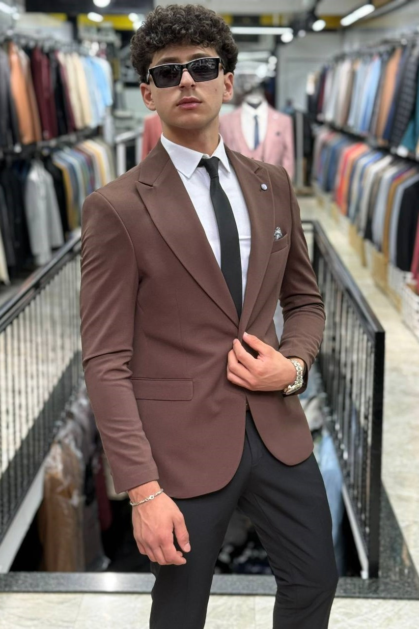 Wholesale Men's Brown Blazer Jacket 1701W26-068