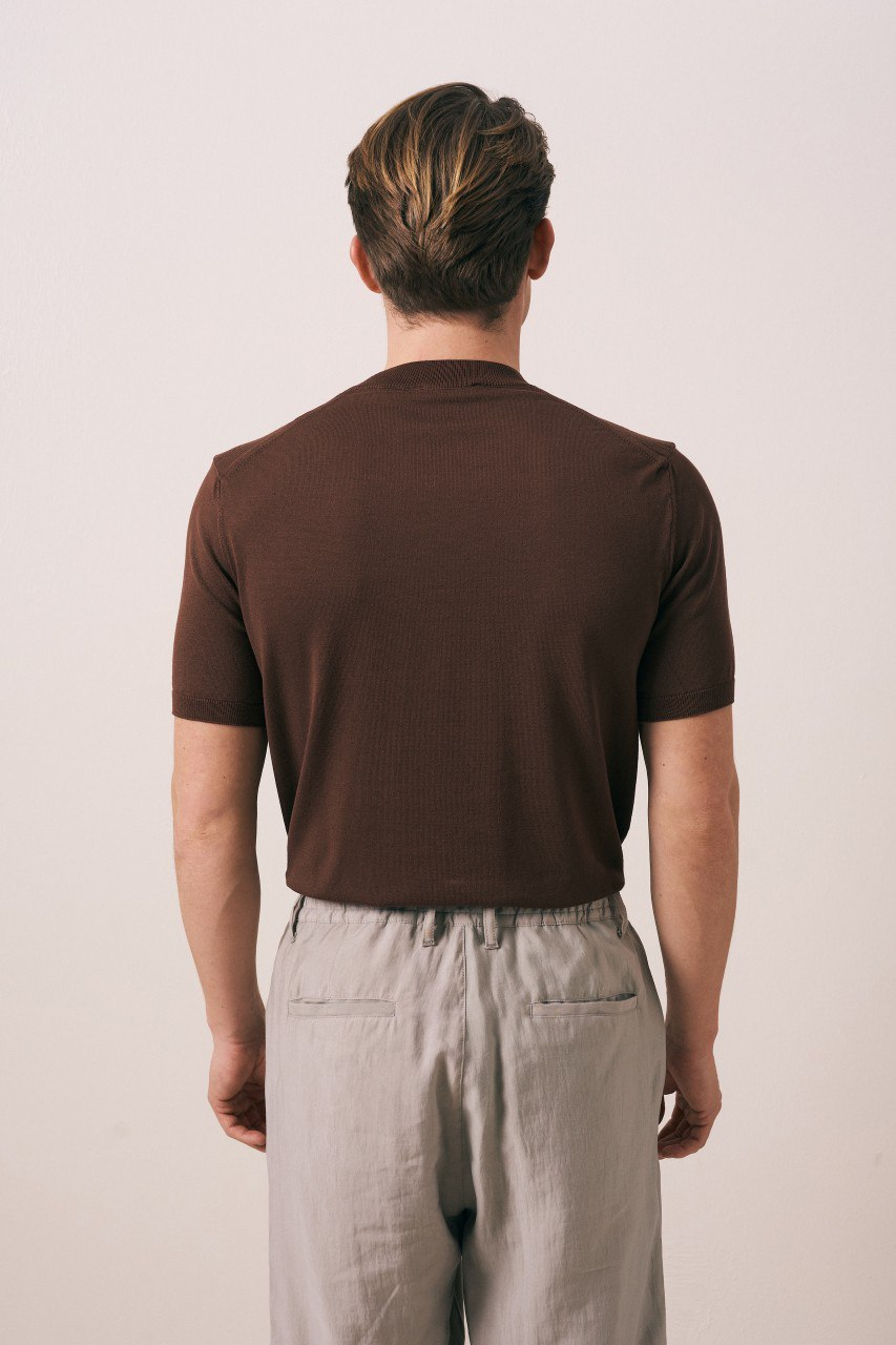 Wholesale Men's Brown Knit Crew-Neck T-Shirt 1609W26-66606