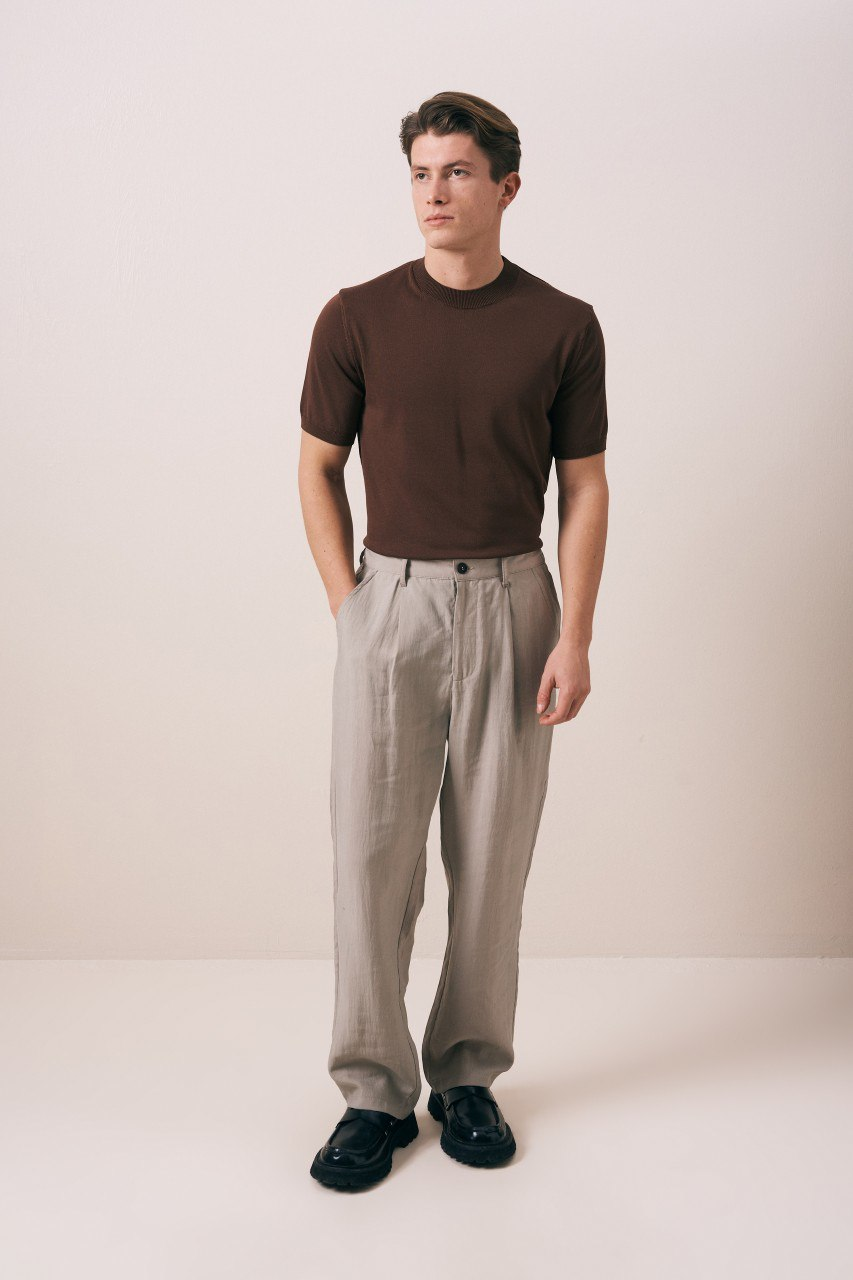 Wholesale Men's Brown Knit Crew-Neck T-Shirt 1609W26-66606