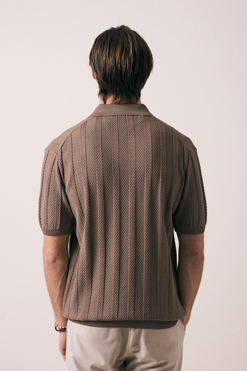 Wholesale Men's Brown Knit Crew-Neck T-Shirt 1609W26-33246 