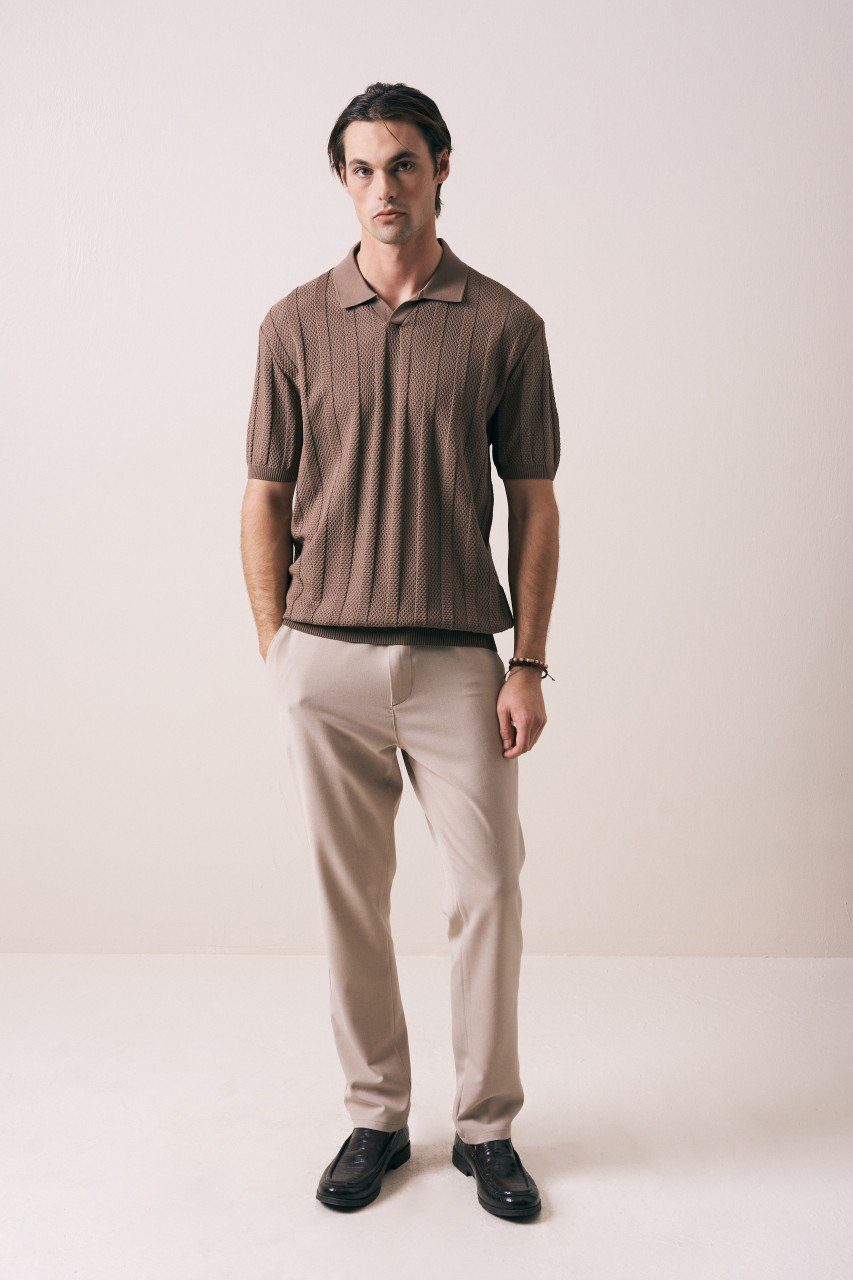 Wholesale Men's Brown Knit Crew-Neck T-Shirt 1609W26-33246 