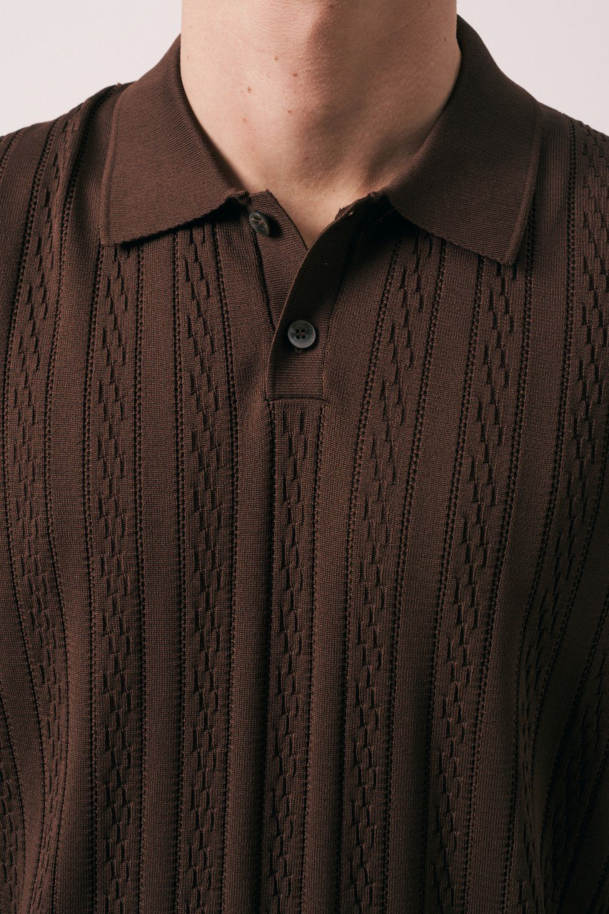 Wholesale Men's Brown Knit Polo Shirt 1609W26-33285 