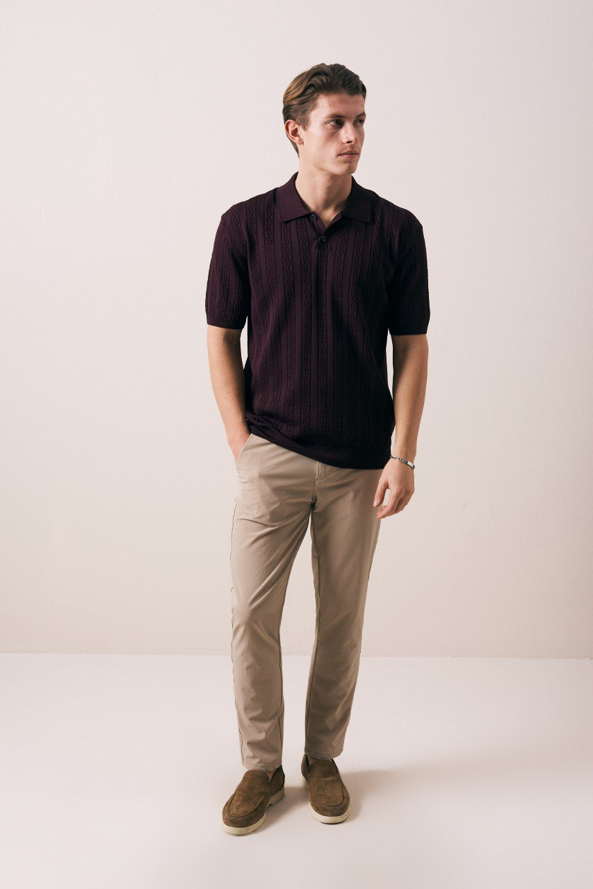 Wholesale Men's Brown Knit Polo Shirt 1609W26-33285 