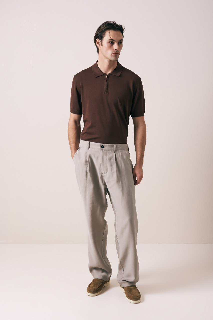 Wholesale Men's Brown Knit Polo Shirt 1609W26-66590 