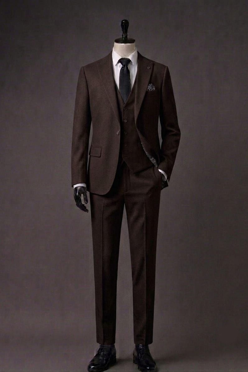 Wholesale Men's Brown Three-Piece Suit 1701-114