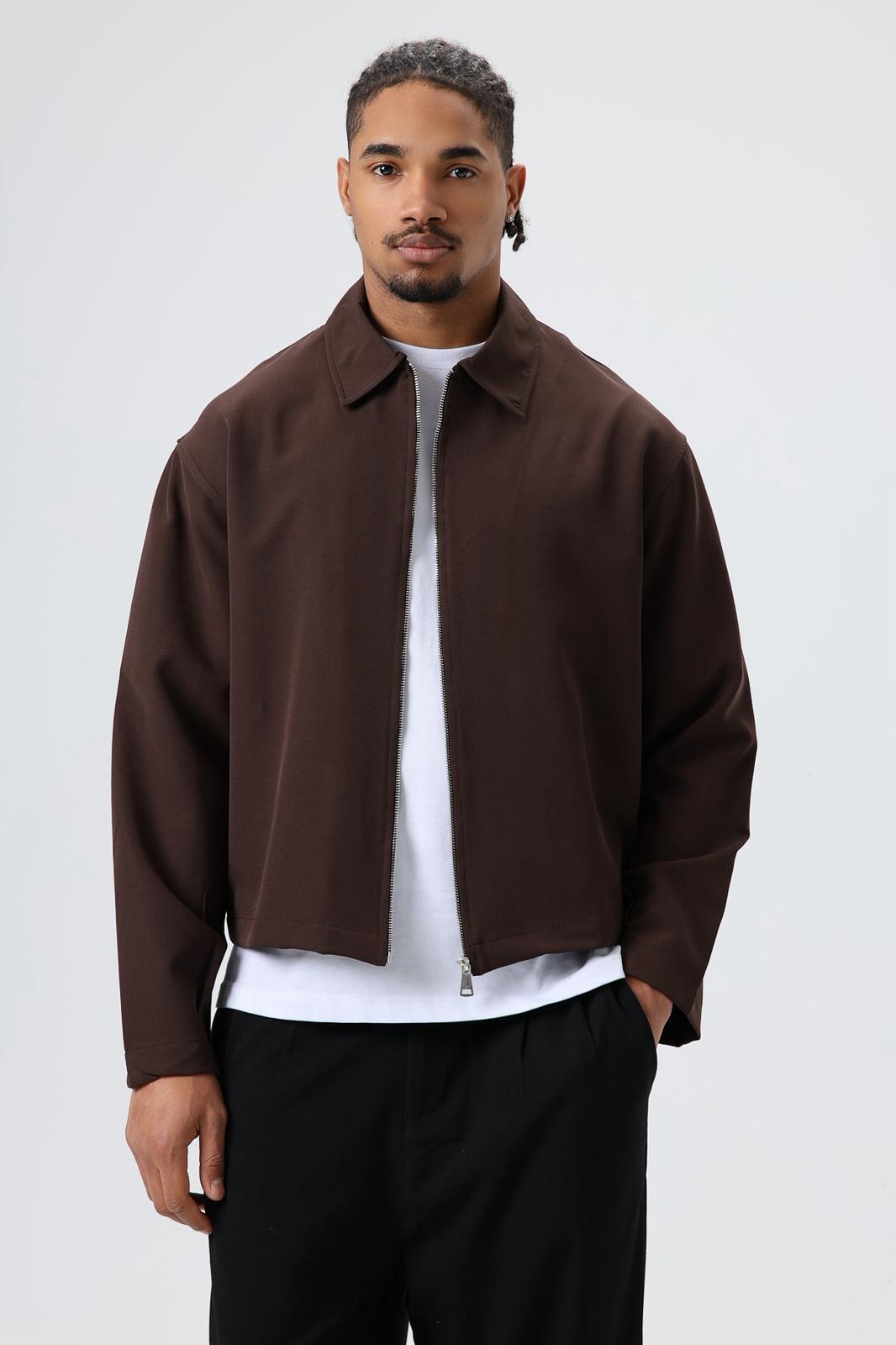 Wholesale Men's Brown Zip-Up Jacket 1605W26-E1006
