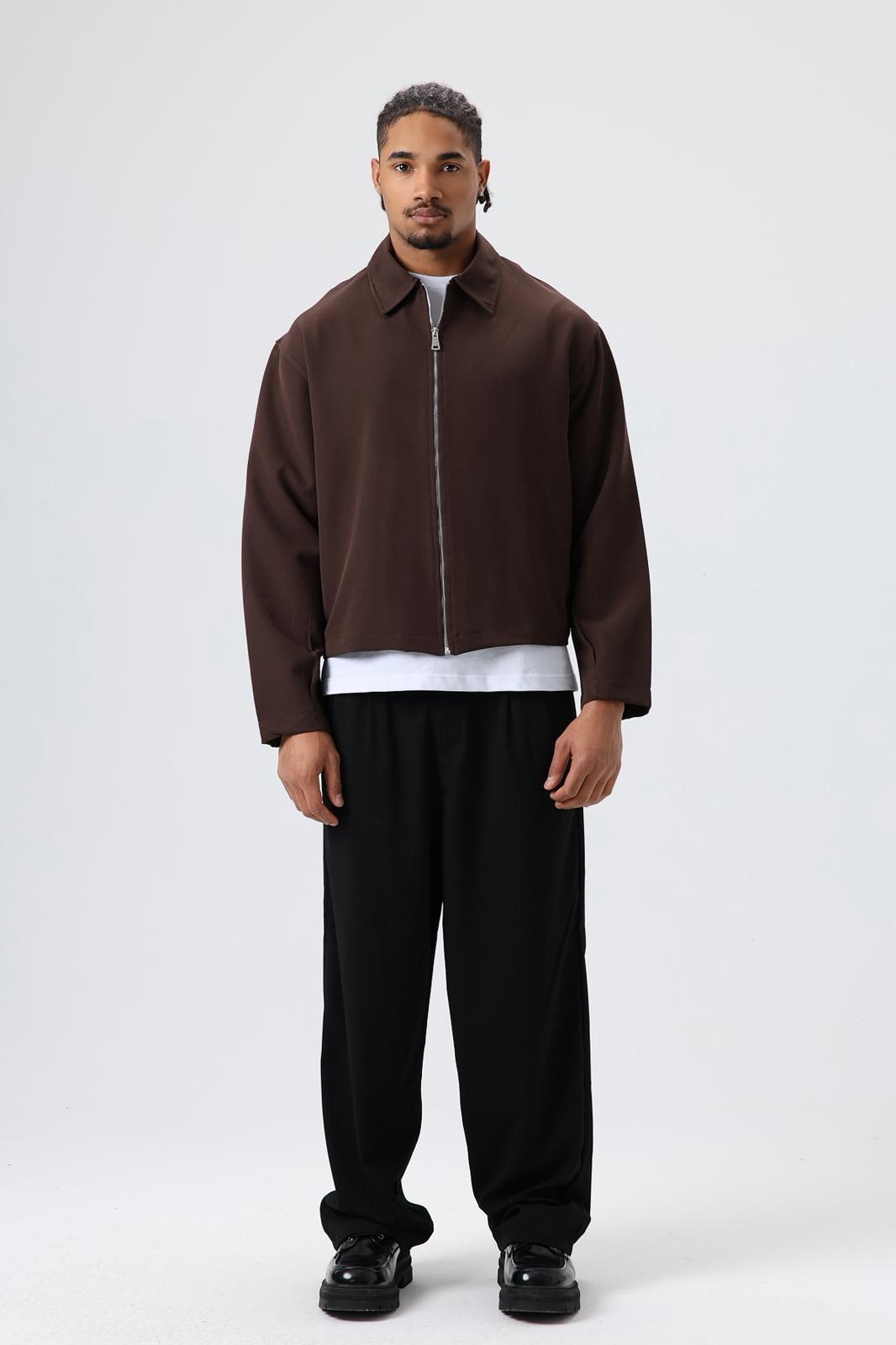 Wholesale Men's Brown Zip-Up Jacket 1605W26-E1006