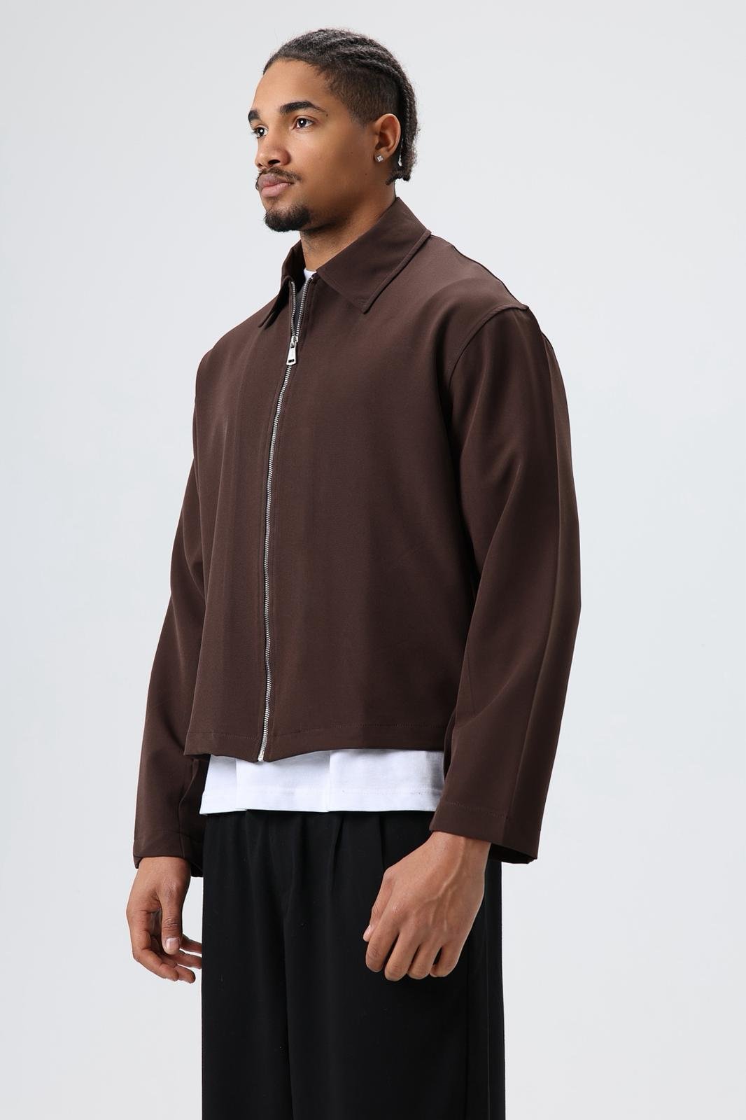 Wholesale Men's Brown Zip-Up Jacket 1605W26-E1006