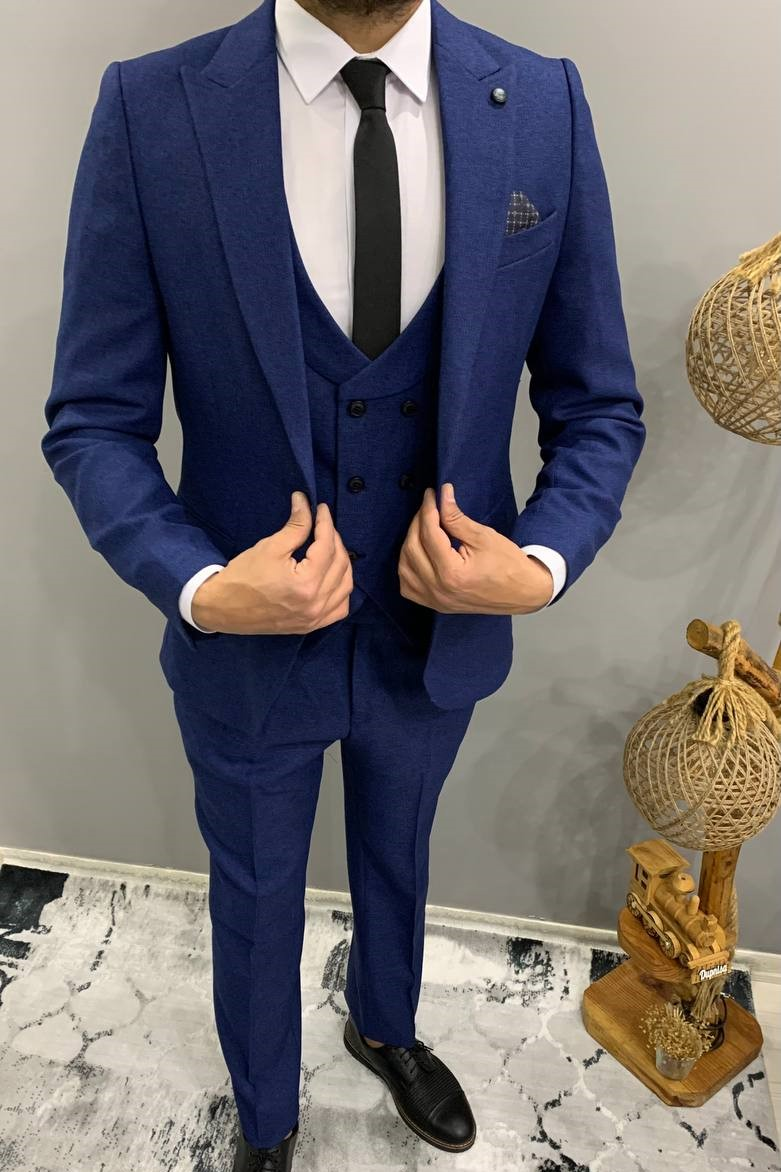 Wholesale Men's Cobalt Blue Three-Piece Suit 1701W26-091