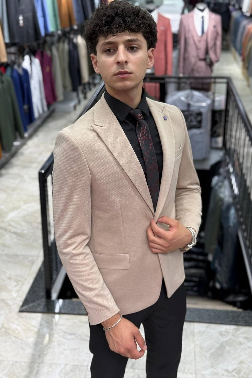 Wholesale Men's Cream Blazer Jacket 1701W26-070