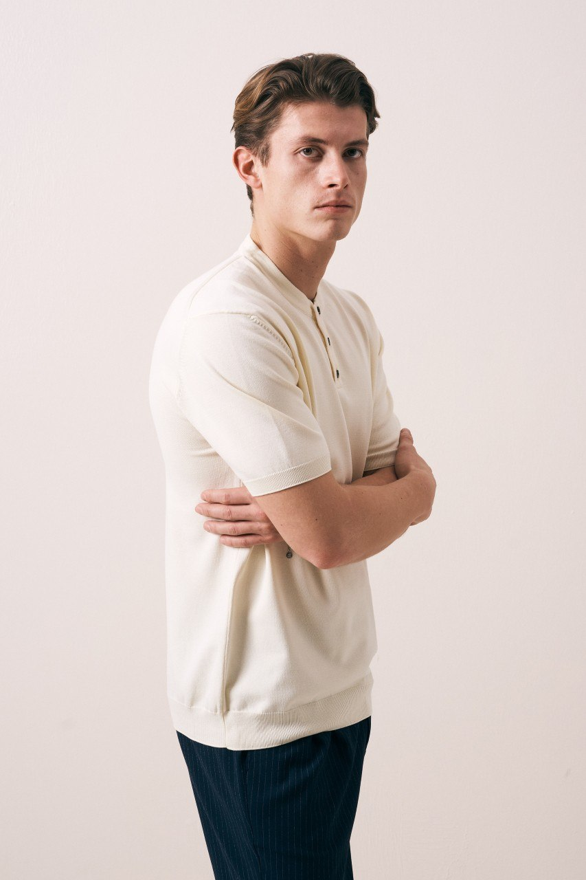 Wholesale Men's Cream Knit Crew-Neck T-Shirt 1609W26-66619 