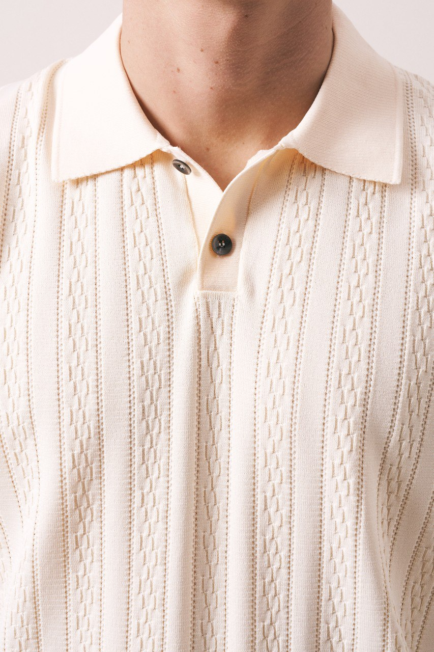 Wholesale Men's Cream Knit Polo Shirt 1609W26-33285 