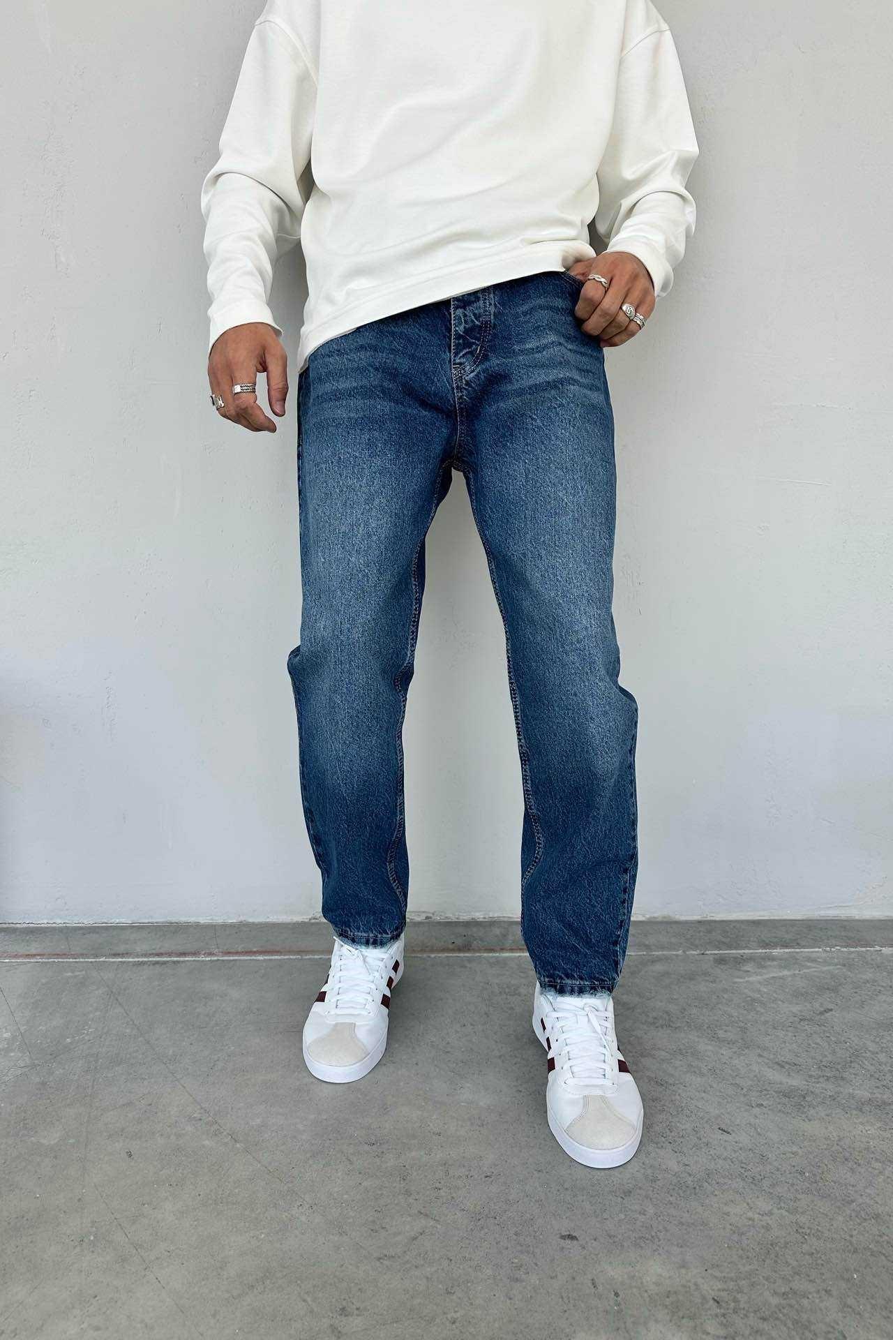 Wholesale Men's Dark Blue Relaxed Fit Jeans 1504W26-PNT2797