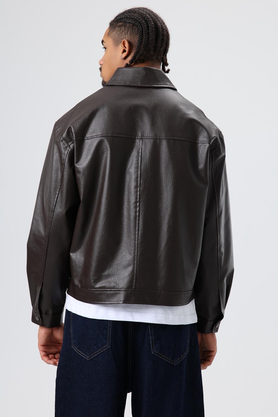 Wholesale Men's Dark Brown Leather Jacket 1605W26-E1007