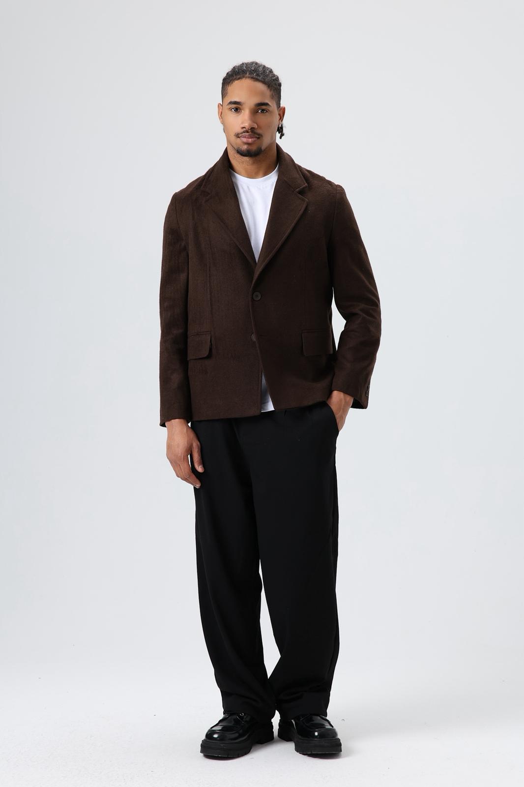 Wholesale Men's Dark Brown Short Coat with Flap Pockets 1605W26-E1003