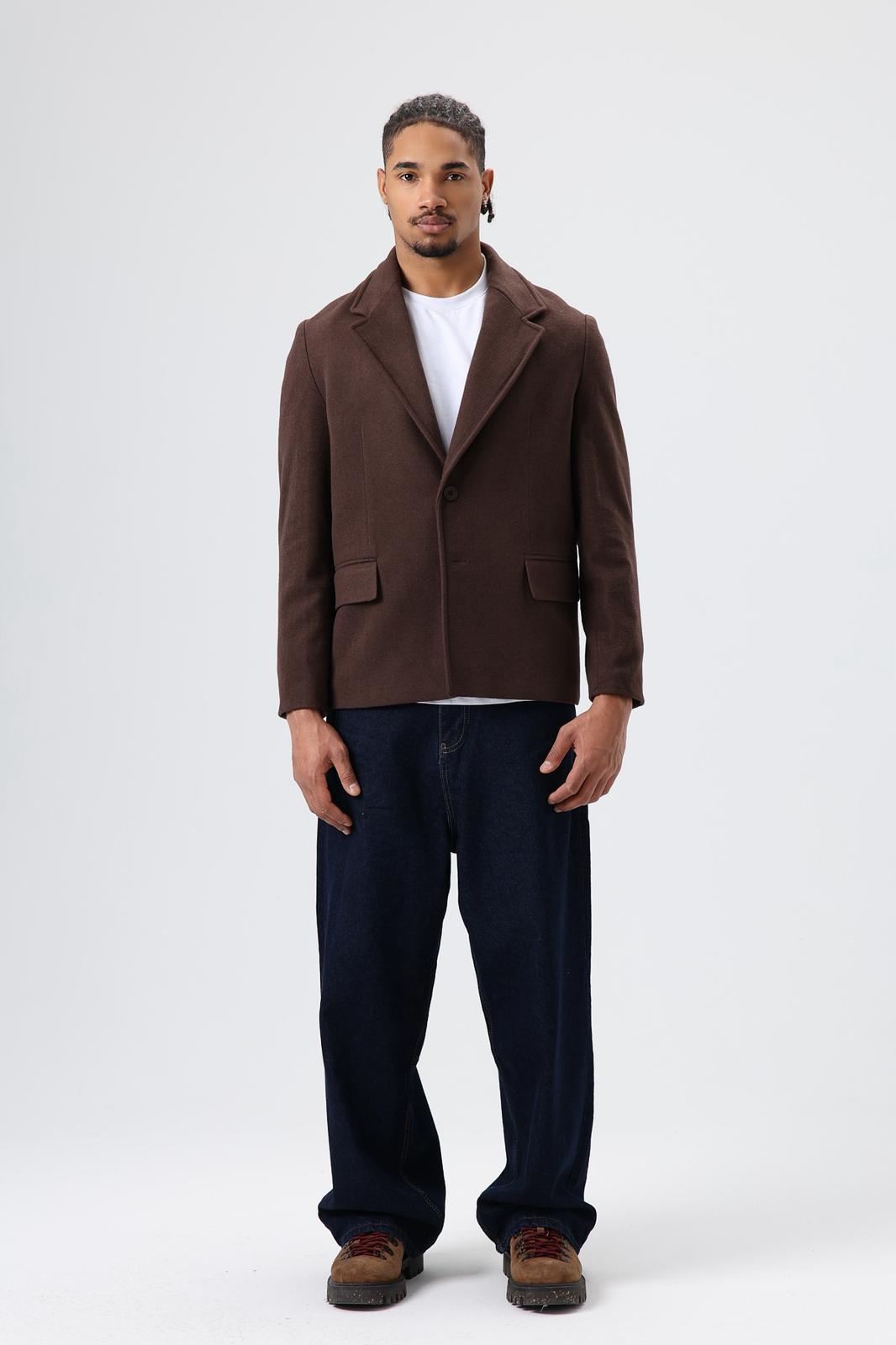 Wholesale Men's Dark Brown Short Coat with Flap Pockets 1605W26-E1003