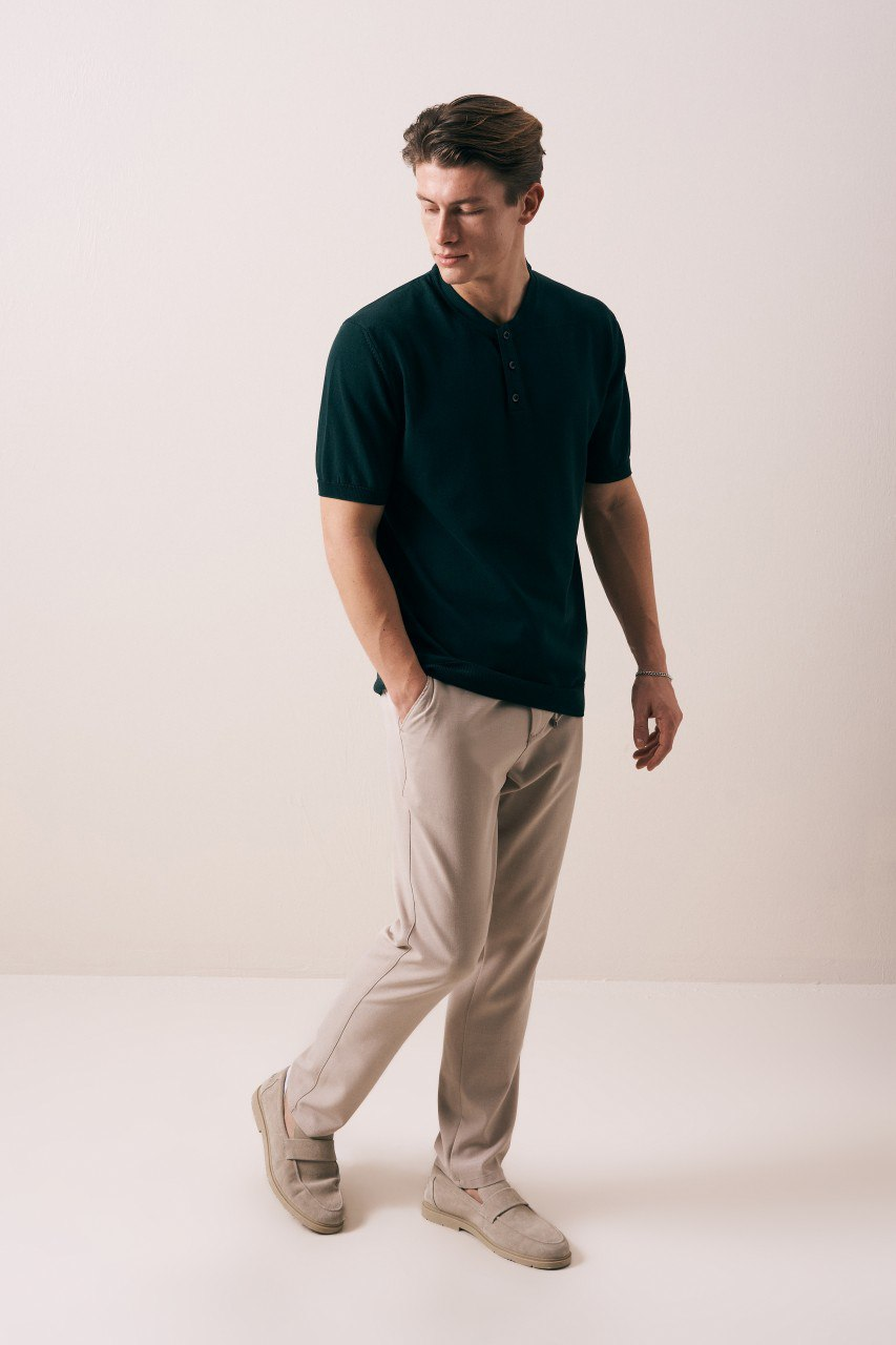 Wholesale Men's Dark Green Knit Crew-Neck T-Shirt 1609W26-66619 