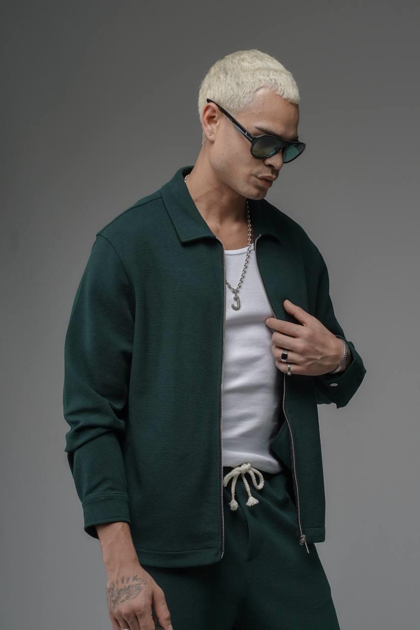 Wholesale Men's Dark Green Zip-Up Suit  1690W26-112