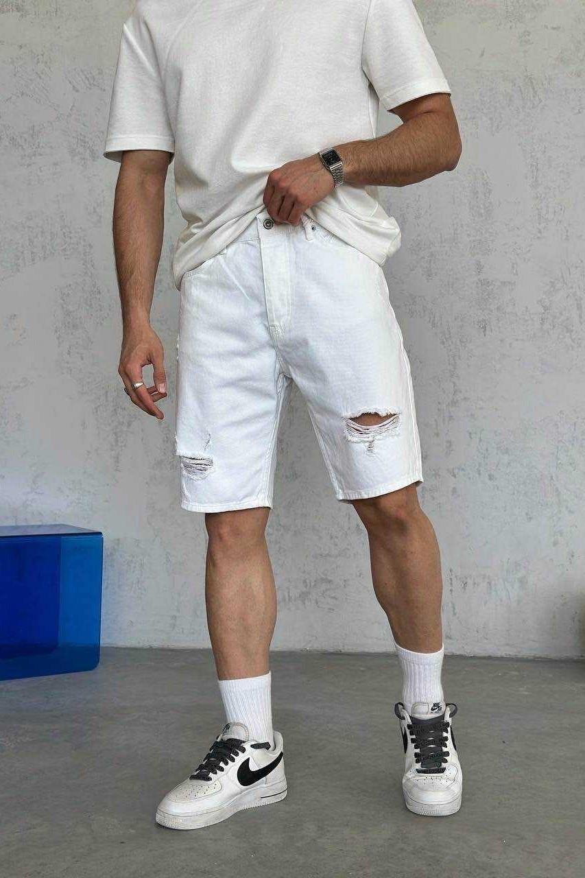 Wholesale Men's Ecru Denim Shorts 1504W26-SRT2687